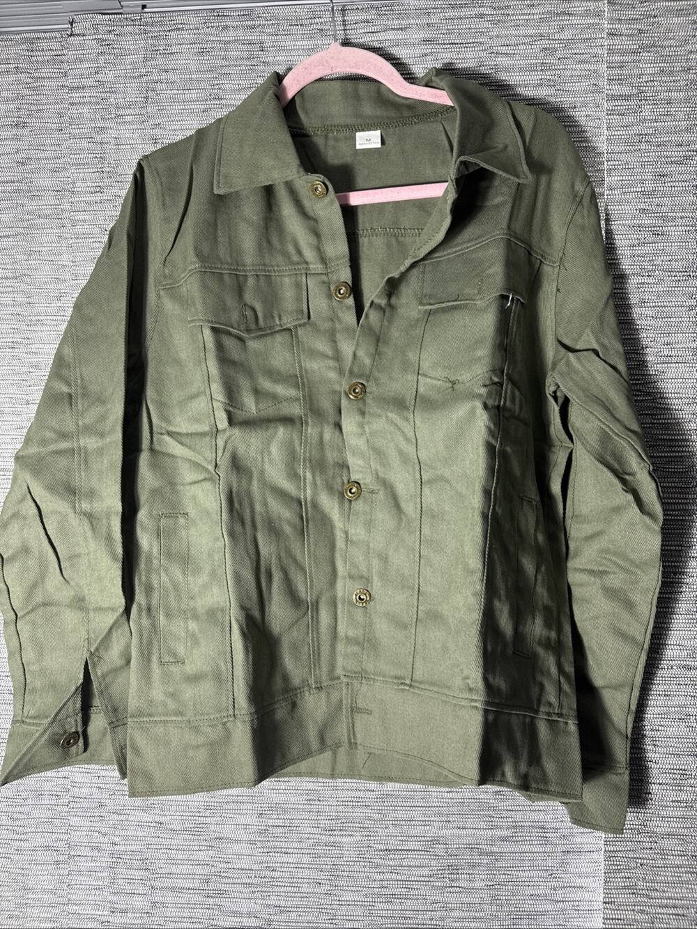 Light Jean Jacket Button Down Shirt, Green, Medium